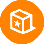 Box auf orangem Grund